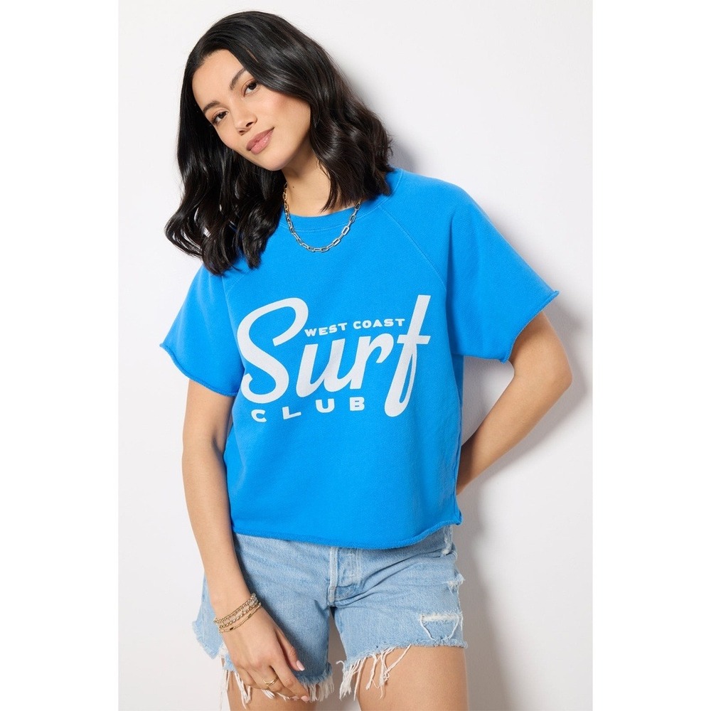 Retro Brand Black Label West Coast Surf Club Cutoff Sweatshirt Blue Medium NEW